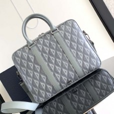 Replica Dior Briefcase Bag CD Diamond Canvas and Gray Grained Calfskin