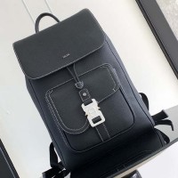 Replica Dior Saddle Backpack with Flap Black Grained Calfskin