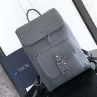 Replica Dior Saddle Backpack with Flap Deep Gray Grained Calfskin