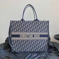 Replica Large Dior Book Tote Blue Dior Oblique Embroidery and Calfskin
