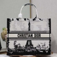 Replica Large Dior Book Tote White and Black Paris Embroider