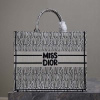 Replica Large Dior Book Tote White and Black Miss Dior Allover Embroidery