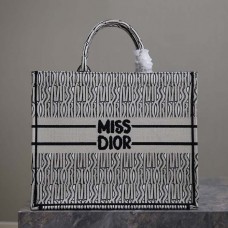 Replica Large Dior Book Tote White and Black Miss Dior Allover Embroidery