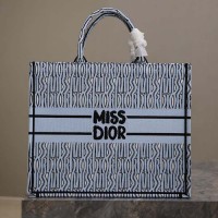 Replica Large Dior Book Tote Pale Blue and Black Miss Dior Allover Embroidery