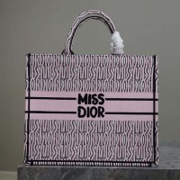 Replica Large Dior Book Tote White and Pale Pink Miss Dior Allover Embroidery