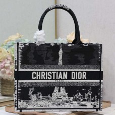 Replica Medium Dior Book Tote Black and White Paris Embroidery