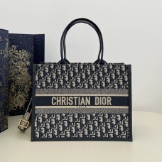 Replica Medium Dior Book Tote Blue Dior Oblique Embroidery and Calfskin