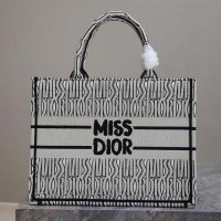 Replica Medium Dior Book Tote White and Black Miss Dior Allover Embroidery