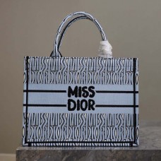 Replica Medium Dior Book Tote Pale Blue and Black Miss Dior Allover Embroidery