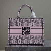 Replica Medium Dior Book Tote White and Pale Pink Miss Dior Allover Embroidery