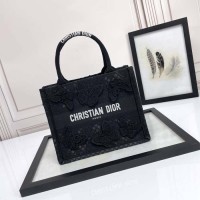 Replica Small Dior Book Tote Black D-lace Butterfly Embroidery With 3d Macrame Effect