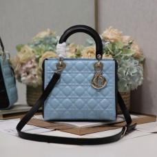 Replica Medium Lady Dior Bag Two-Tone Sky Blue and Steel Gray Cannage Lambskin