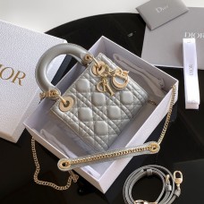 Replica Mini Lady Dior Bag Gray Pearlescent Cannage Lambskin