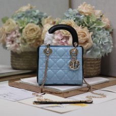 Replica Mini Lady Dior Bag Two-Tone Sky Blue and Steel Gray Cannage Lambskin