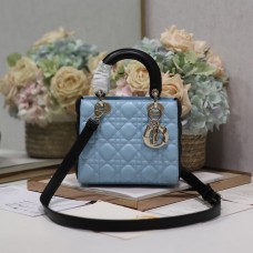 Replica Small Lady Dior Bag Two-Tone Sky Blue and Steel Gray Cannage Lambskin