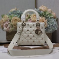 Replica Small Lady Dior My ABCDior Bag Latte Cannage Lambskin with Gold-Finish Zodiac Sign Studs