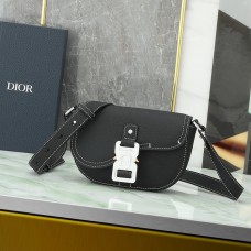 Replica Dior Mini Saddle Messenger Bag with Flap Black Grained Calfskin