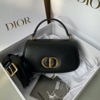 Replica Dior Small 30 Montaigne Avenue Top Handle Bag Black Ribbed Calfskin