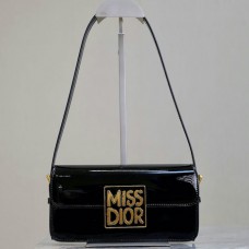 Replica Miss Dior Flap Bag Black Patent Calfskin